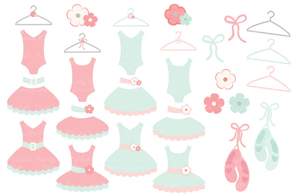 Mint & Coral Ballet Tutus Clipart in Illustrations - product preview 1