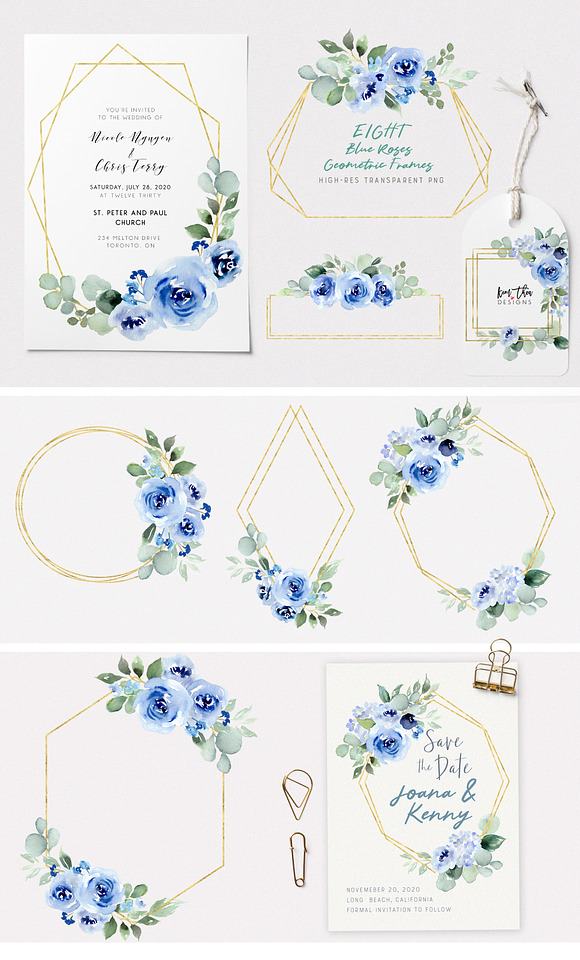 Blue Roses with Greenery in Illustrations - product preview 8