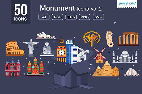 Flat Vector Icons Monument Pack V2