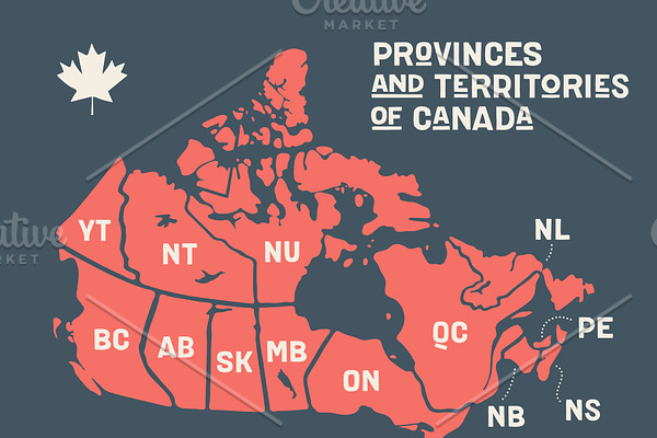 Map Canada. Poster map of provinces