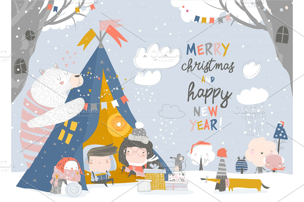 Kids celebrating Christmas with in Illustrations - product preview 8