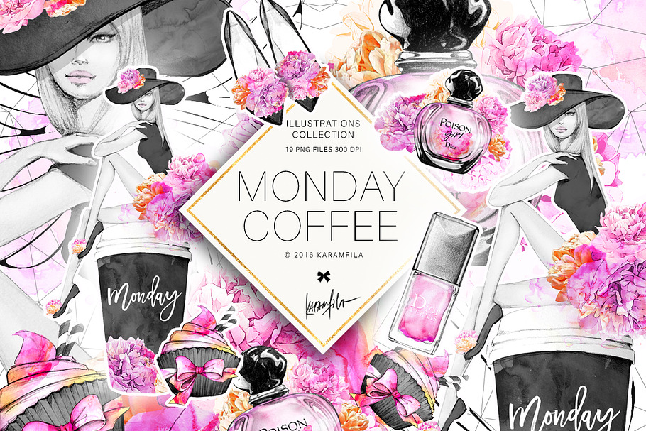 Monday Coffee Fashion Clipart in Illustrations - product preview 8
