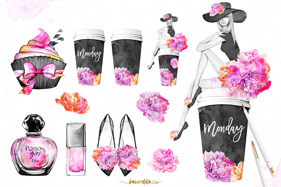 Monday Coffee Fashion Clipart in Illustrations - product preview 1
