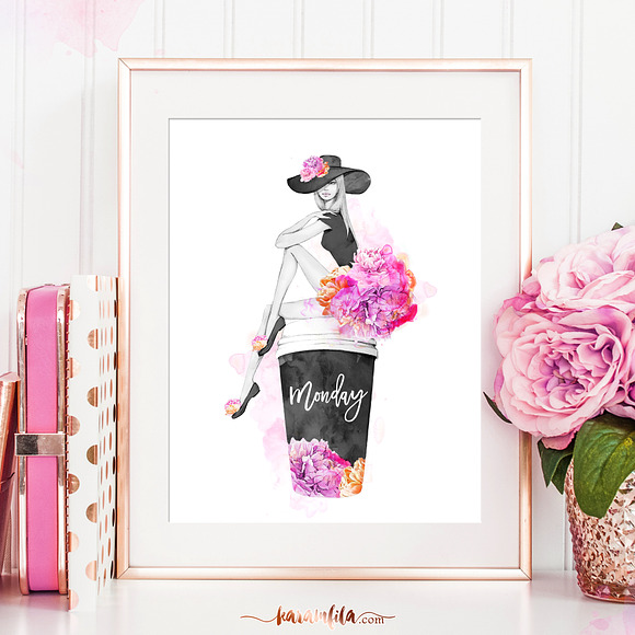 Monday Coffee Fashion Clipart in Illustrations - product preview 6
