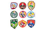 Rugby Player Icon Cartoon Set