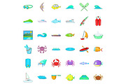Clean water icons set, cartoon style
