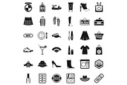 Woman shop icons set, simple style