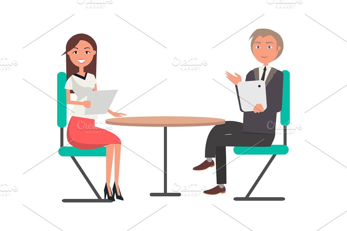 Man and Woman on Business Meeting at in Illustrations - product preview 8