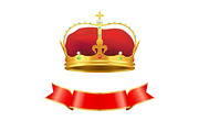 Ribbon and Crown Set Icons Vector