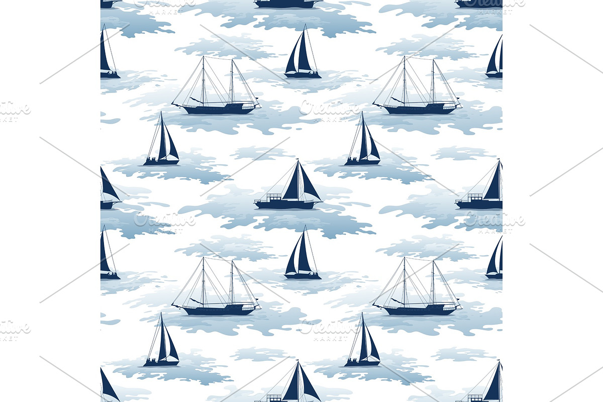 Seamless background, sailboats and in Patterns - product preview 8