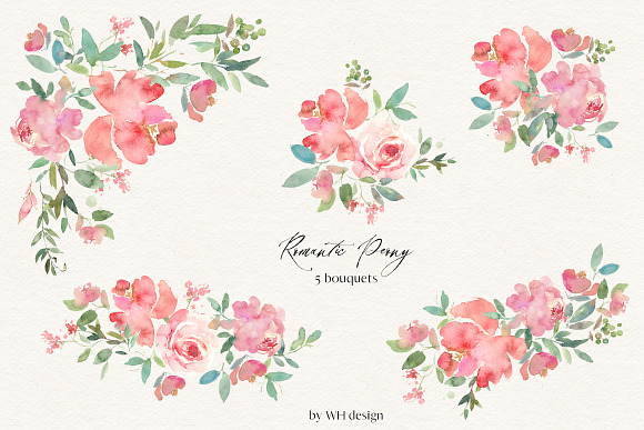 Romantic Peony Watercolor Flowers in Illustrations - product preview 1