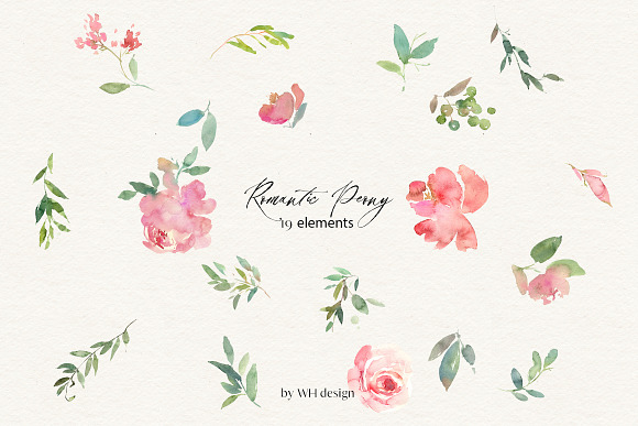 Romantic Peony Watercolor Flowers in Illustrations - product preview 4