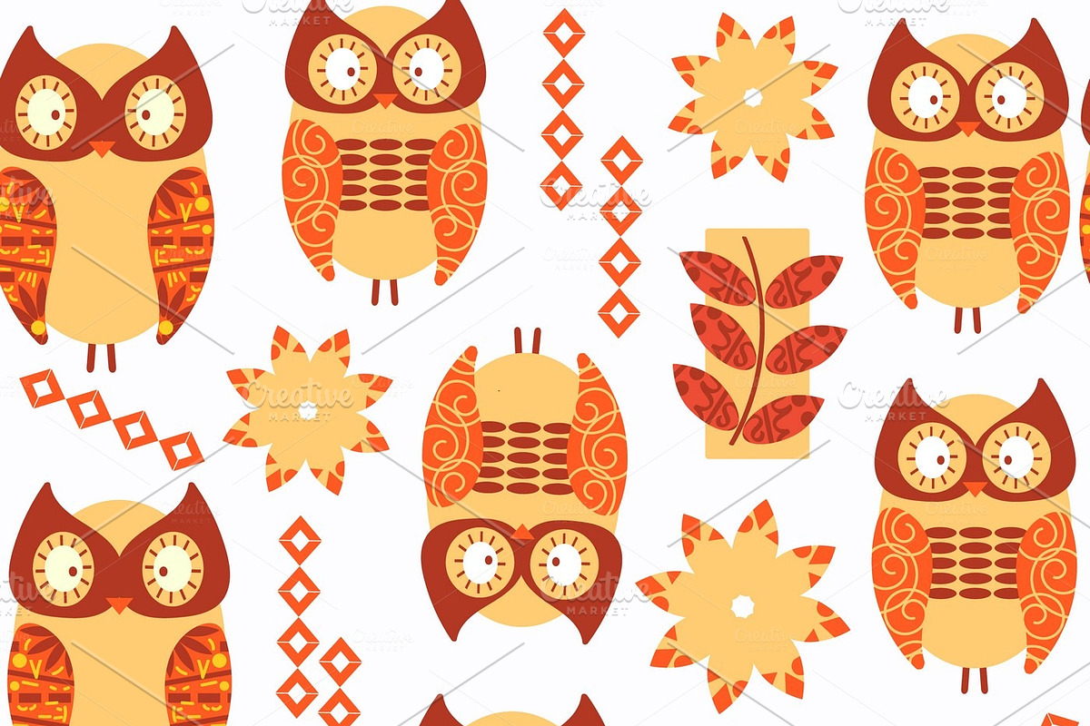 6 vector owls seamless patterns in Patterns - product preview 8