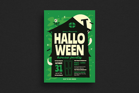 Halloween House Party Event Flyer in Flyer Templates - product preview 1