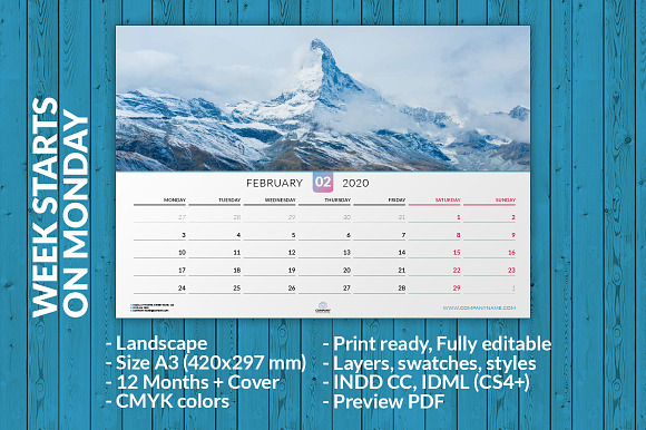 Wall Calendar 2020 (WC014-20) in Stationery Templates - product preview 2