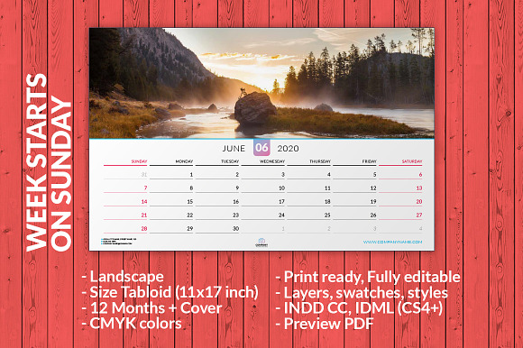 Wall Calendar 2020 (WC014-20) in Stationery Templates - product preview 3