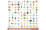 100 medicine training icons set