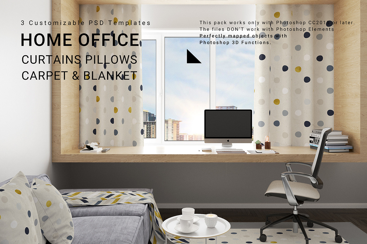 Home Office Curtains & Pillows Set in Product Mockups - product preview 8