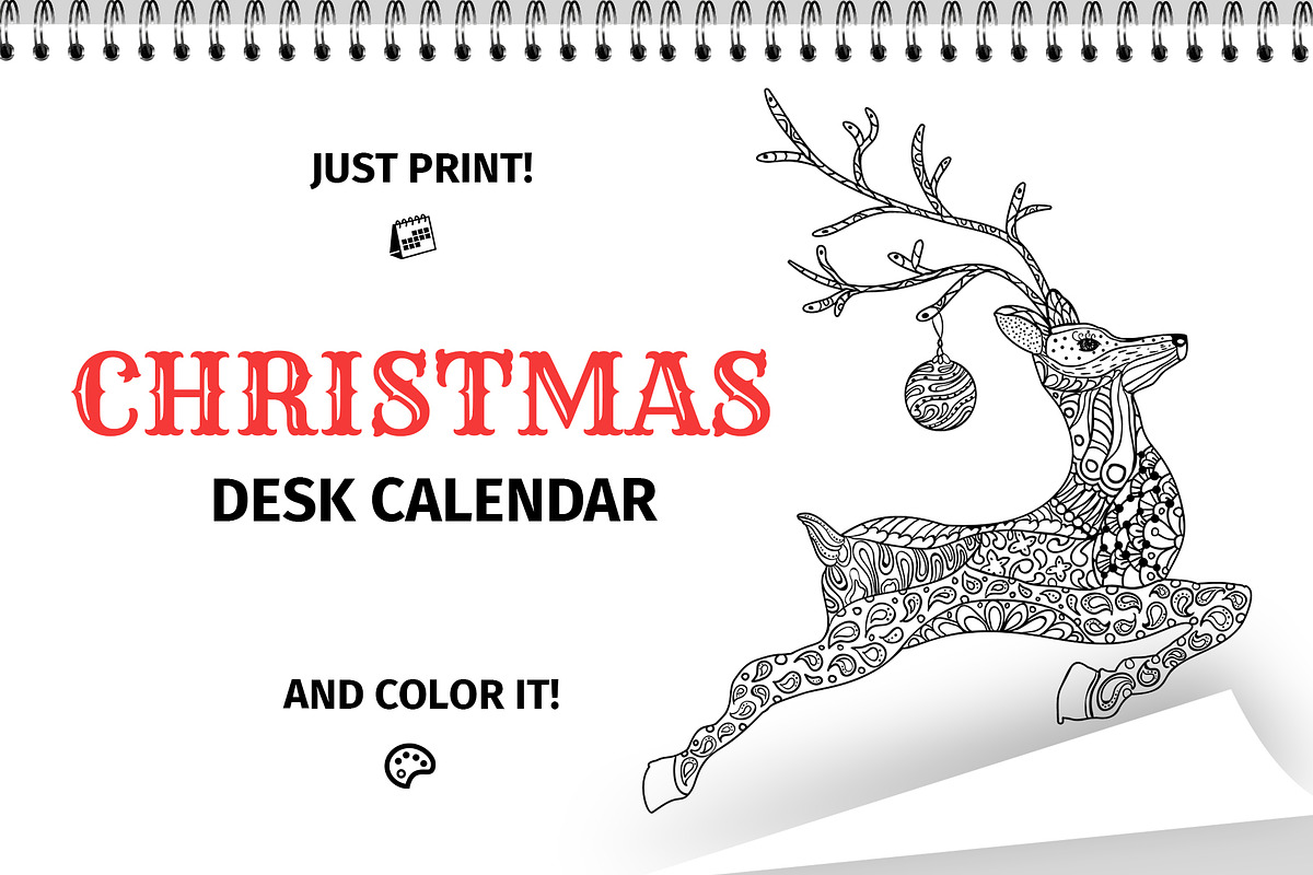 Christmas Coloring Desk Calendar in Stationery Templates - product preview 8