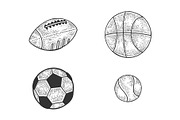 Sports balls set sketch vector