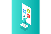 Man and Big Touchscreen Icon Vector