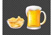 Beer in Mug with Foam and Chips in