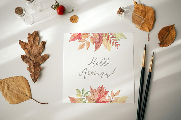Watercolor Autumn leaves in Illustrations - product preview 3