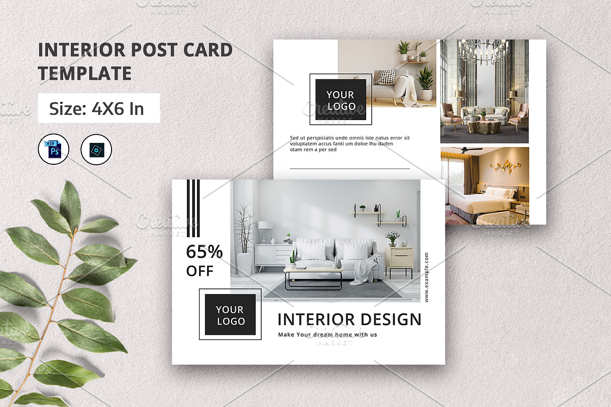 Interior Design Postcard V01 in Postcard Templates - product preview 8