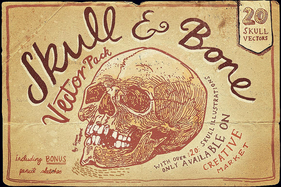 Vintage Skull and Bone Vector pack