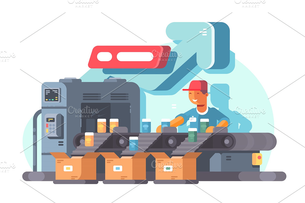 Factory worker standing on sorting in Illustrations - product preview 8