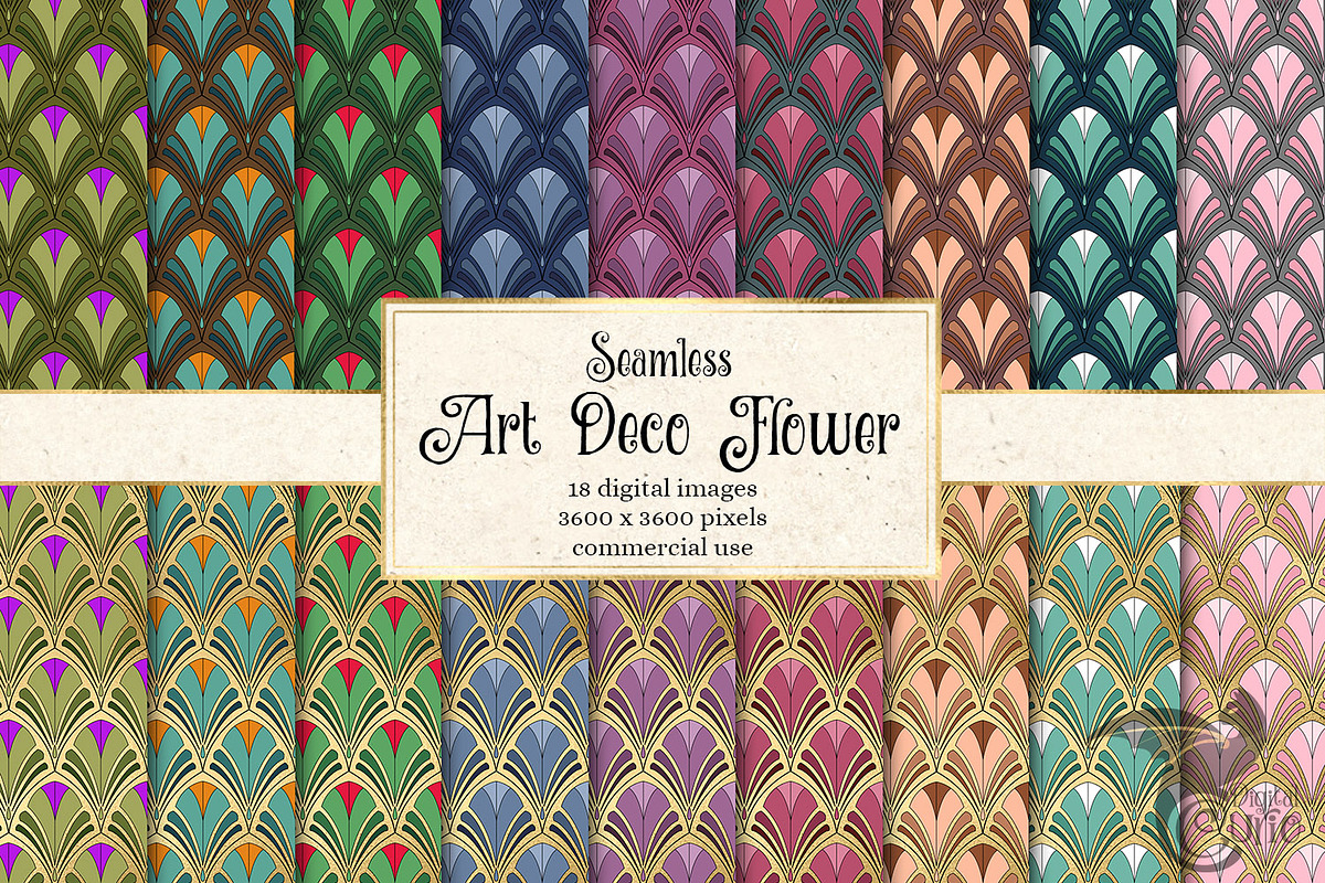 Art Deco Flower Digital Paper in Patterns - product preview 8