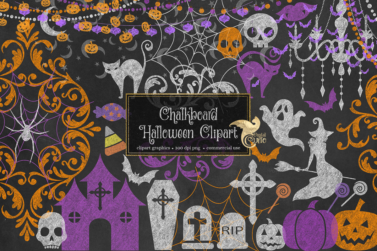 Chalkboard Halloween Clipart in Illustrations - product preview 8