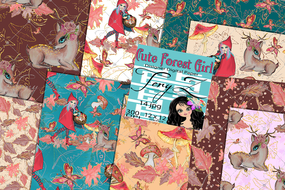 Deer Forest Animals, Forest Girl in Patterns - product preview 8