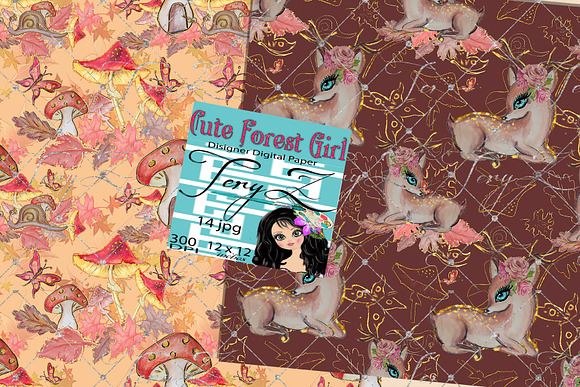 Deer Forest Animals, Forest Girl in Patterns - product preview 1