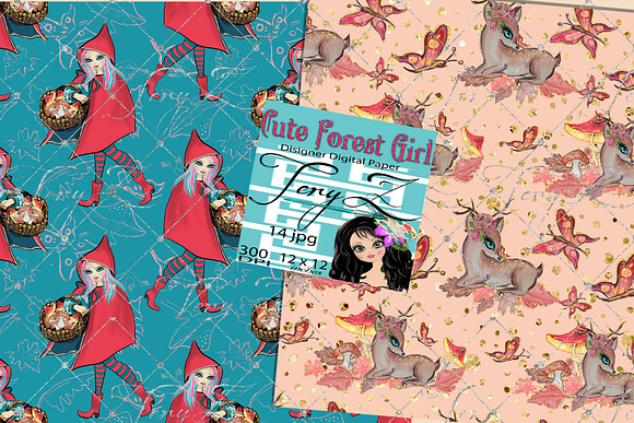 Deer Forest Animals, Forest Girl in Patterns - product preview 5