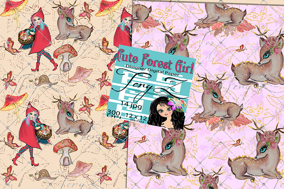 Deer Forest Animals, Forest Girl in Patterns - product preview 6