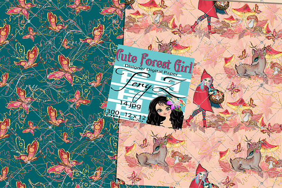 Deer Forest Animals, Forest Girl in Patterns - product preview 7
