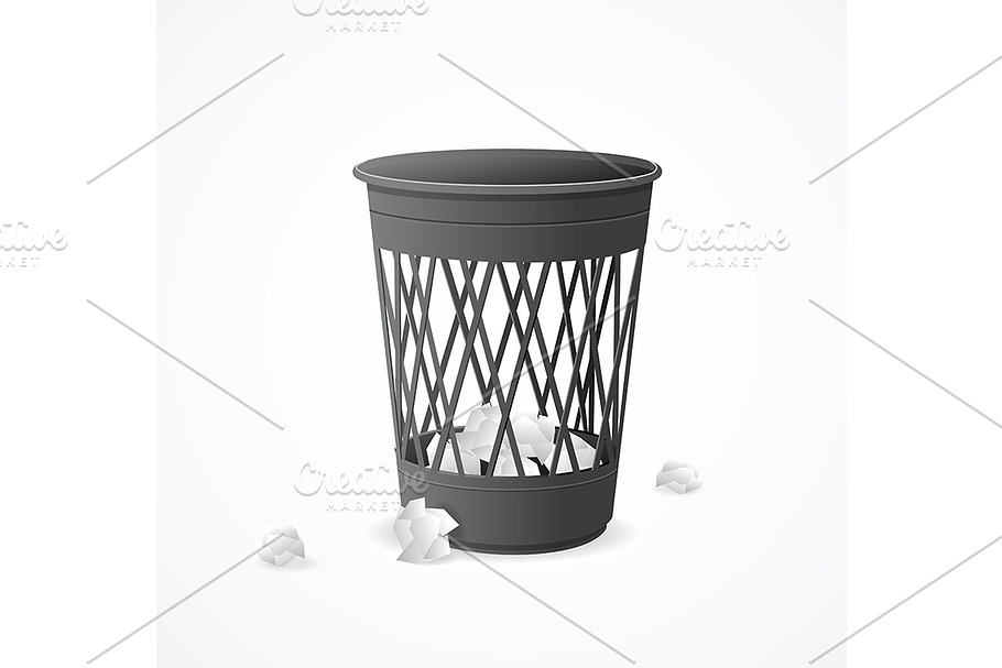 Realistic 3d Black Trash Can in Illustrations - product preview 8