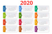 2020 calendar. Print Template. Week