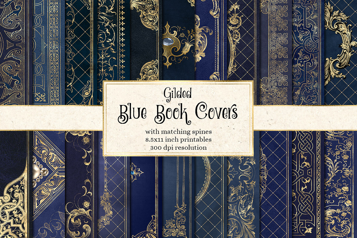 Gilded Blue Book Covers in Textures - product preview 8