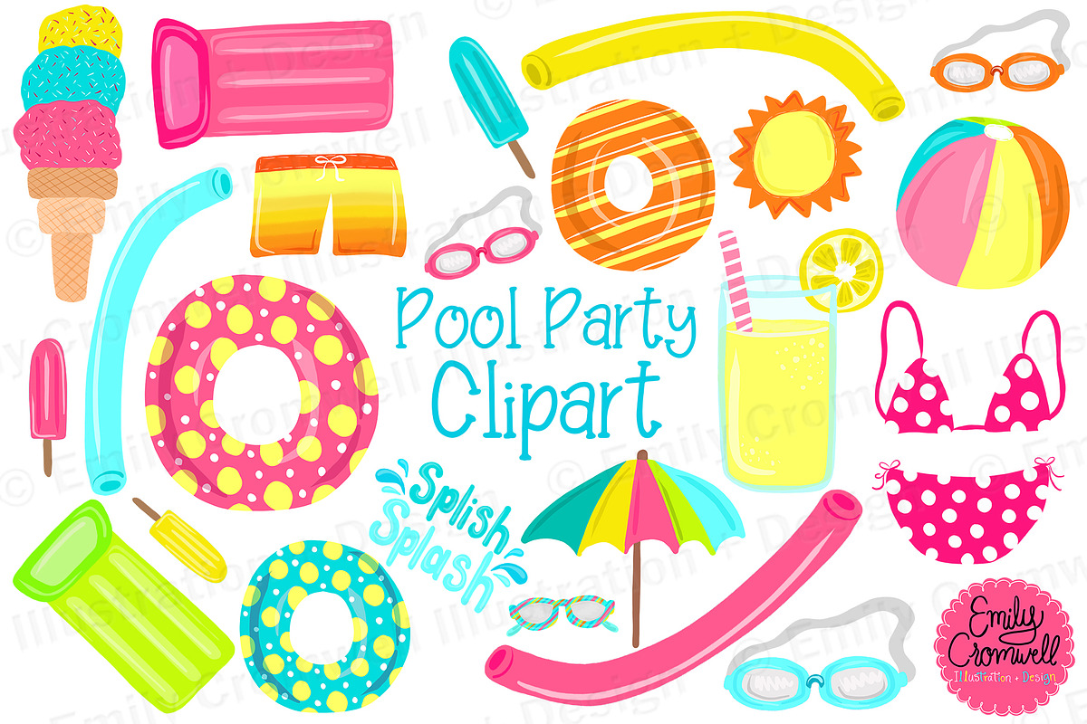 Pool Party Digital Clipart in Illustrations - product preview 8
