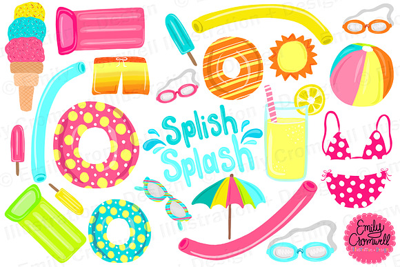 Pool Party Digital Clipart in Illustrations - product preview 2