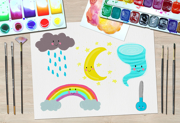Cute Weather Digital Clipart in Illustrations - product preview 1