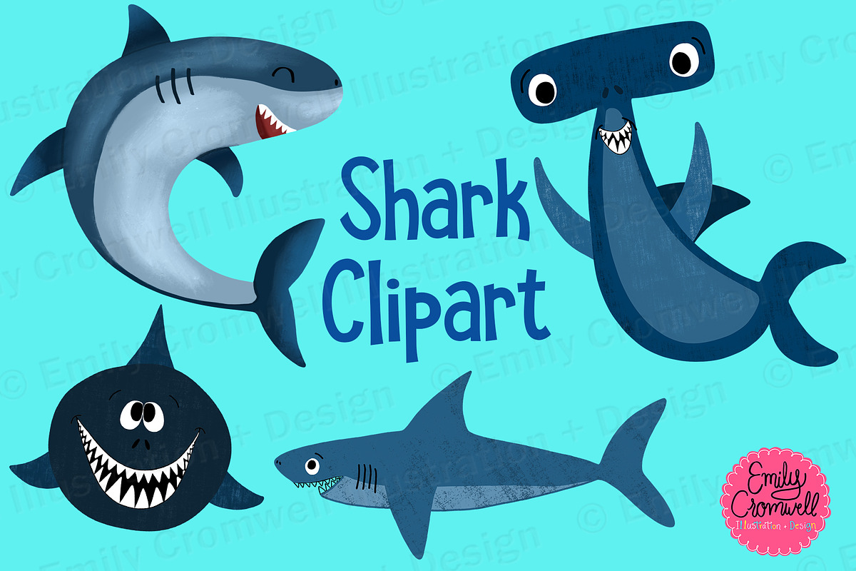 Shark Digital Clipart in Illustrations - product preview 8