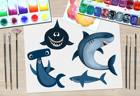 Shark Digital Clipart in Illustrations - product preview 1