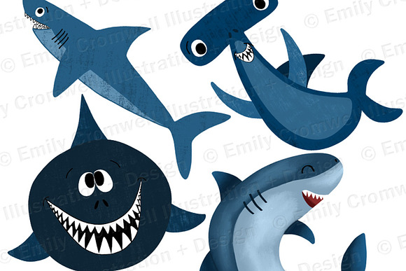 Shark Digital Clipart in Illustrations - product preview 2