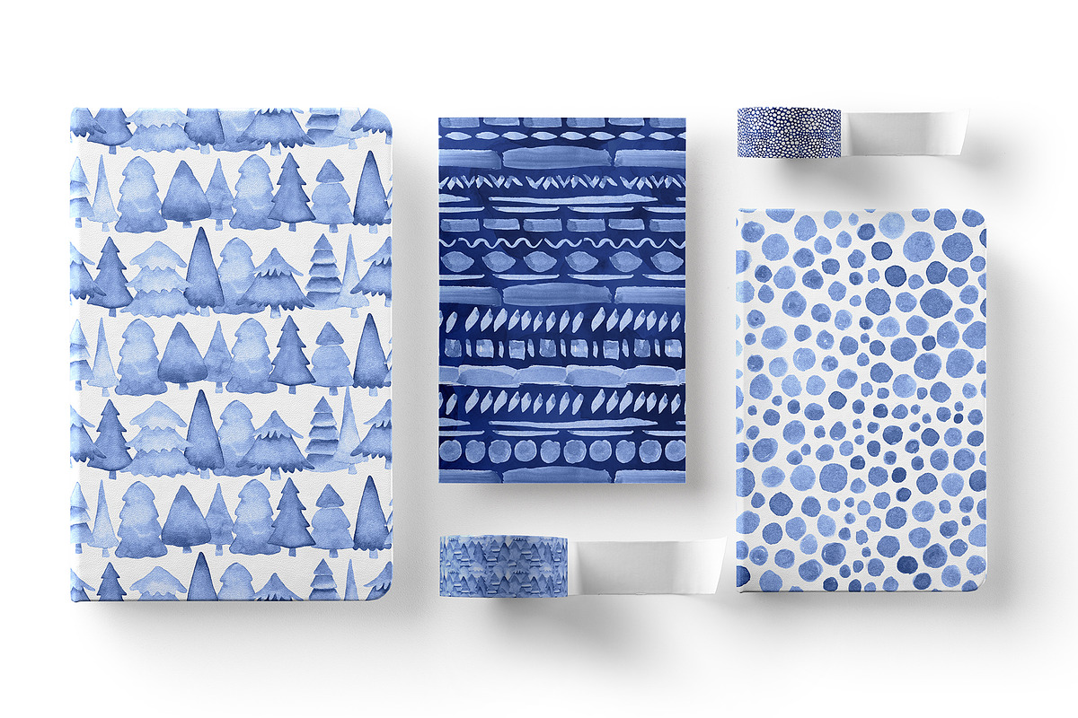 Watercolor Indigo Firs Pattern Set in Patterns - product preview 8