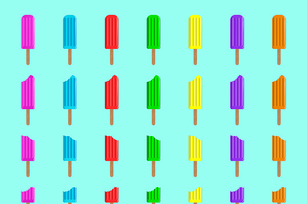 Stages of eating of colorful popsicl