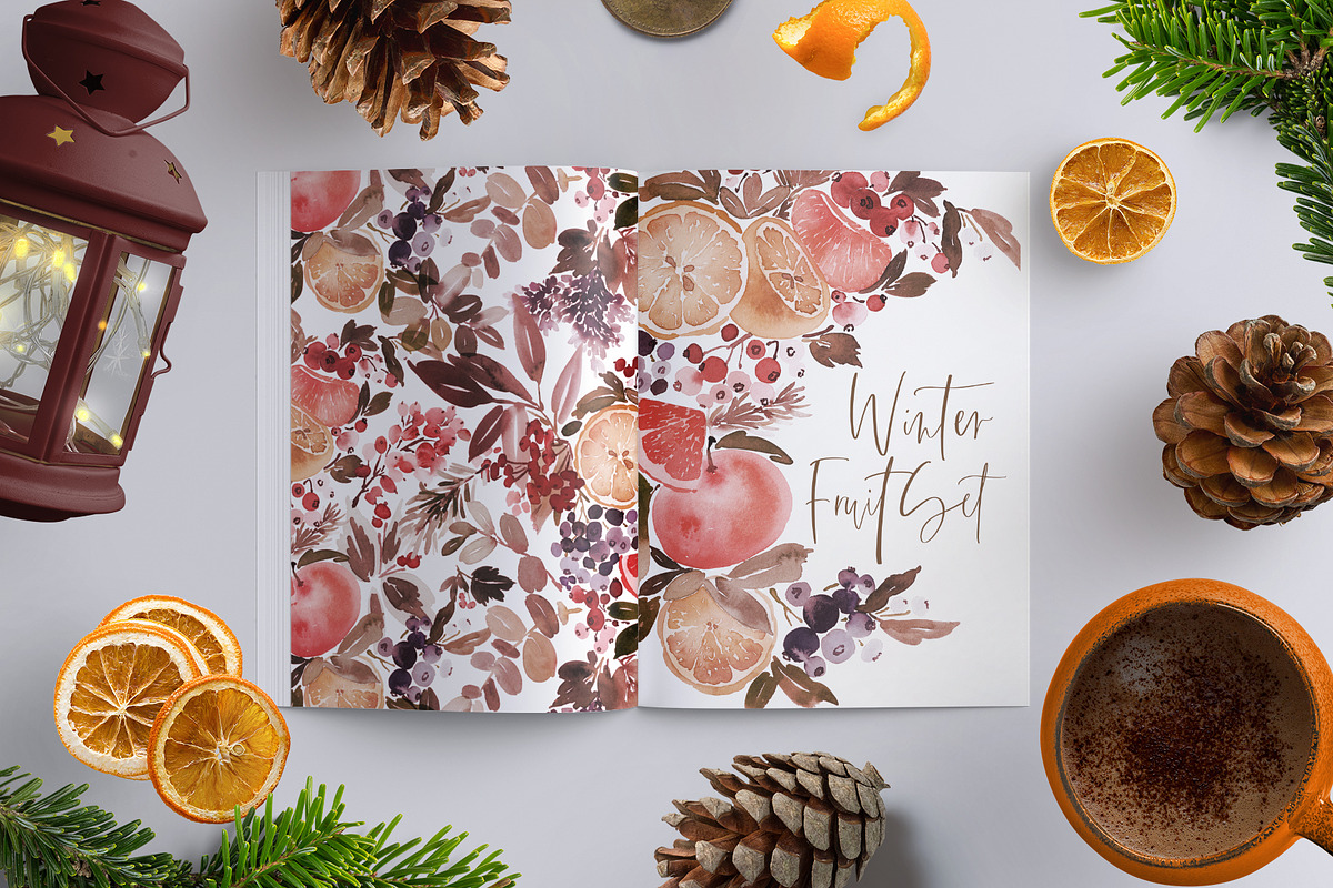 Winter fruit set in Postcard Templates - product preview 8
