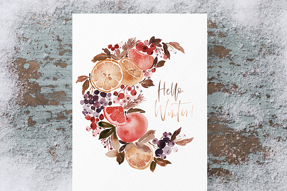 Winter fruit set in Postcard Templates - product preview 1